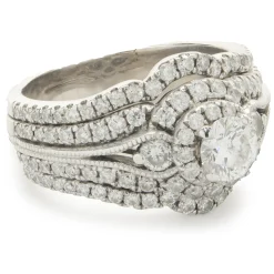 14 Karat White Gold Round Brilliant Cut Five Layer Diamond Engagement Ring