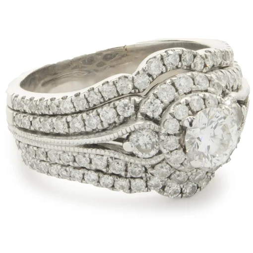 14 Karat White Gold Round Brilliant Cut Five Layer Diamond Engagement Ring