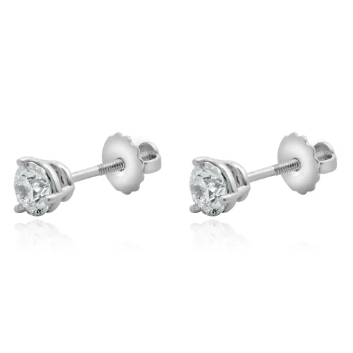14 Karat White Gold Round Brilliant Cut Diamond Stud Earrings