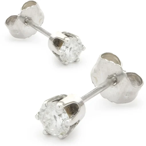 14 Karat White Gold Round Brilliant Cut Diamond Stud Earrings