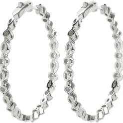 18 Karat White Gold Round Brilliant & Marquise Diamond Inside Outside Hoop Earrings