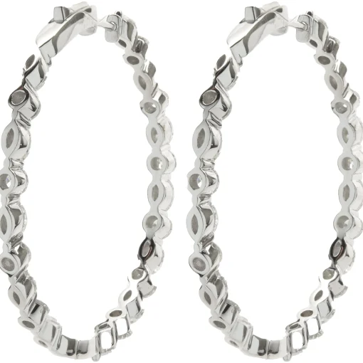 18 Karat White Gold Round Brilliant & Marquise Diamond Inside Outside Hoop Earrings