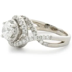 14 Karat White Gold Round Brilliant Diamond Swirl Engagement Ring