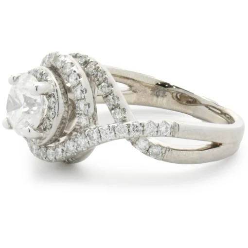 14 Karat White Gold Round Brilliant Diamond Swirl Engagement Ring