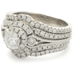 14 Karat White Gold Round Brilliant Cut Five Layer Diamond Engagement Ring