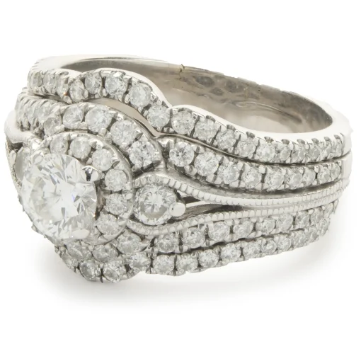 14 Karat White Gold Round Brilliant Cut Five Layer Diamond Engagement Ring