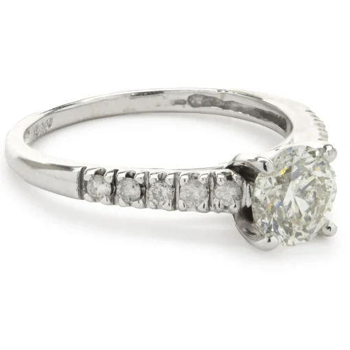 14 Karat White Gold Round Brilliant Cut Diamond Engagement Ring