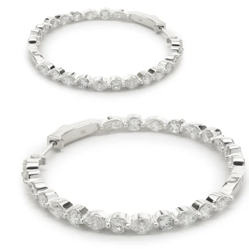 18 Karat White Gold Round Brilliant & Marquise Diamond Inside Outside Hoop Earrings