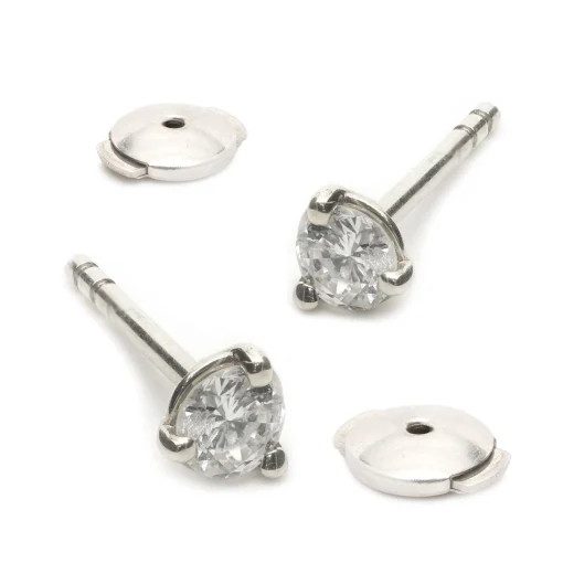 14 Karat White Gold Round Brilliant Diamond Stud Earrings