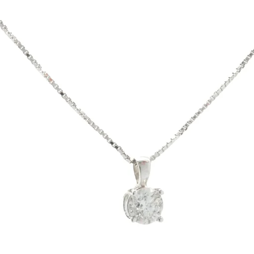 14 Karat White Gold Round Brilliant Cut Diamond Solitaire Necklace