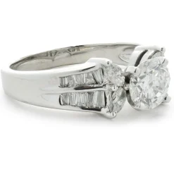 14 Karat White Gold Round Brilliant Cut Diamond Engagement Ring