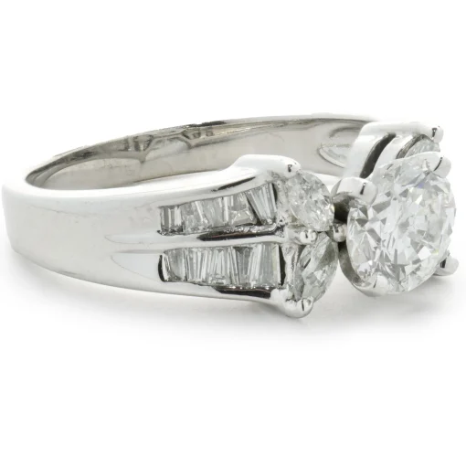14 Karat White Gold Round Brilliant Cut Diamond Engagement Ring