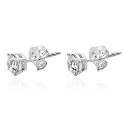 14 Karat White Gold Round Brilliant Cut Diamond Stud Earrings