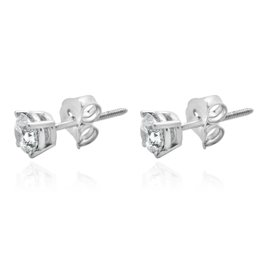 14 Karat White Gold Round Brilliant Cut Diamond Stud Earrings