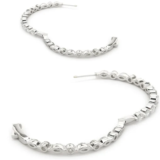 18 Karat White Gold Round Brilliant & Marquise Diamond Inside Outside Hoop Earrings