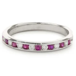 14 Karat White Gold Ruby and Diamond Band
