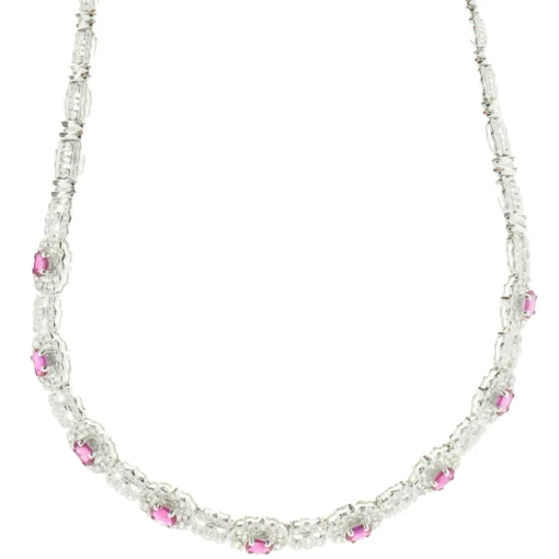 18 Karat White Gold Ruby and Diamond Halo Collar Necklace