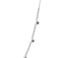 14 Karat White Gold Ruby and Diamond Halo Station Necklace