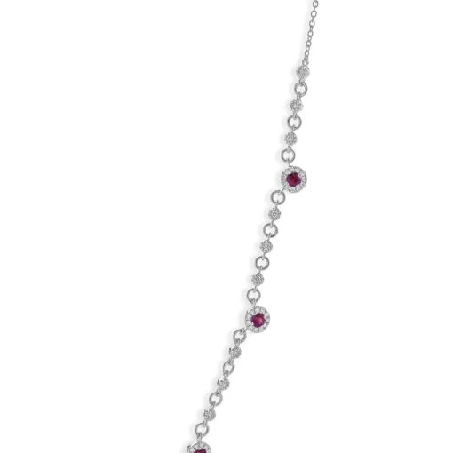 14 Karat White Gold Ruby and Diamond Halo Station Necklace