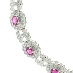 18 Karat White Gold Ruby and Diamond Halo Collar Necklace
