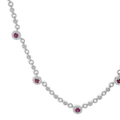 14 Karat White Gold Ruby and Diamond Halo Station Necklace