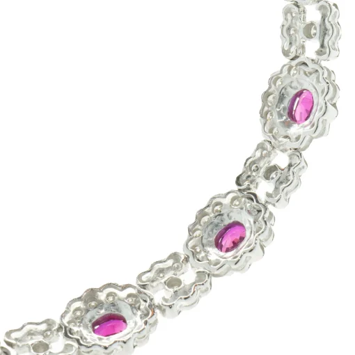 18 Karat White Gold Ruby and Diamond Halo Collar Necklace