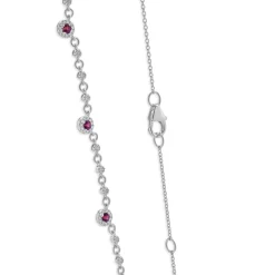 14 Karat White Gold Ruby and Diamond Halo Station Necklace