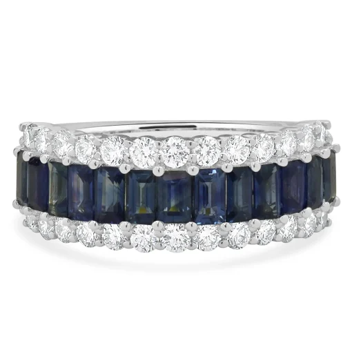 14 Karat White Gold Sapphire and Diamond Band