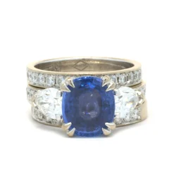 18 Karat White Gold Sapphire and Diamond Three Piece Ring Set
