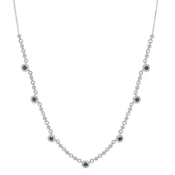14 Karat White Gold Sapphire and Diamond Halo Station Necklace
