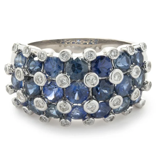 18 Karat White Gold Sapphire and Bezel Set Diamond Cigar Band