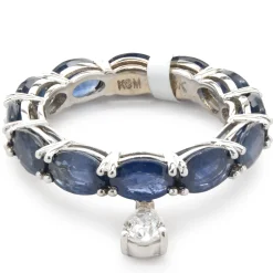 18 Karat White Gold Sapphire Eternity Band with Heart Cut Diamond Drop