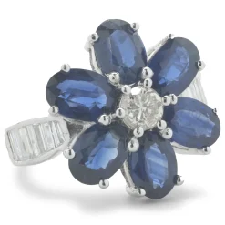 18 Karat White Gold Sapphire and Diamond Flower Ring