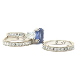 18 Karat White Gold Sapphire and Diamond Three Piece Ring Set