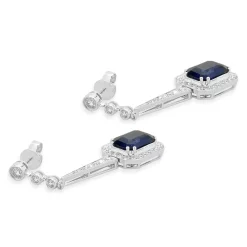 18 Karat White Gold Sapphire and Diamond Halo Drop Earrings