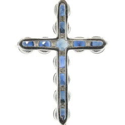 14 Karat White Gold Sapphire Cross Pendant