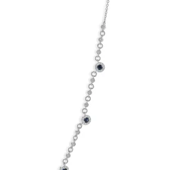 14 Karat White Gold Sapphire and Diamond Halo Station Necklace