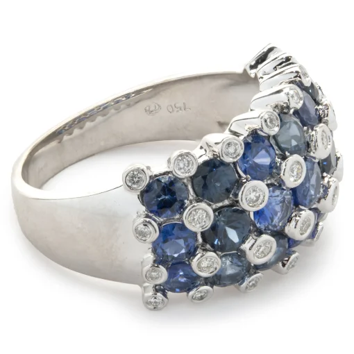 18 Karat White Gold Sapphire and Bezel Set Diamond Cigar Band