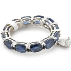 18 Karat White Gold Sapphire Eternity Band with Heart Cut Diamond Drop