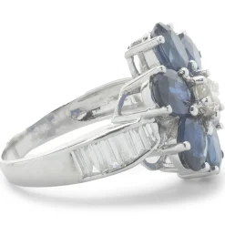 18 Karat White Gold Sapphire and Diamond Flower Ring