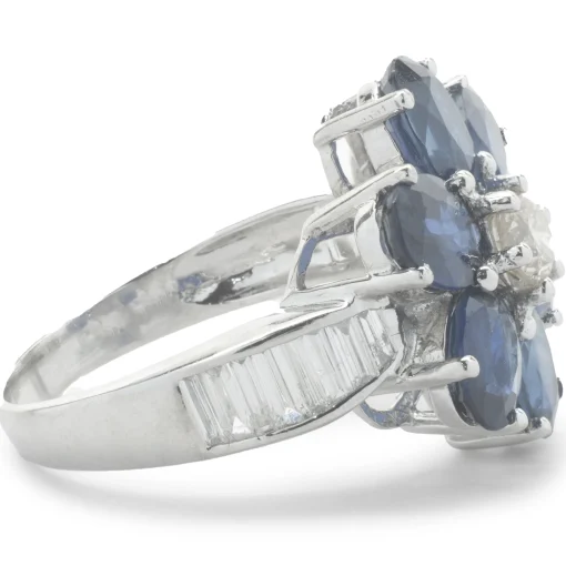 18 Karat White Gold Sapphire and Diamond Flower Ring