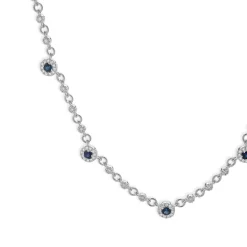14 Karat White Gold Sapphire and Diamond Halo Station Necklace