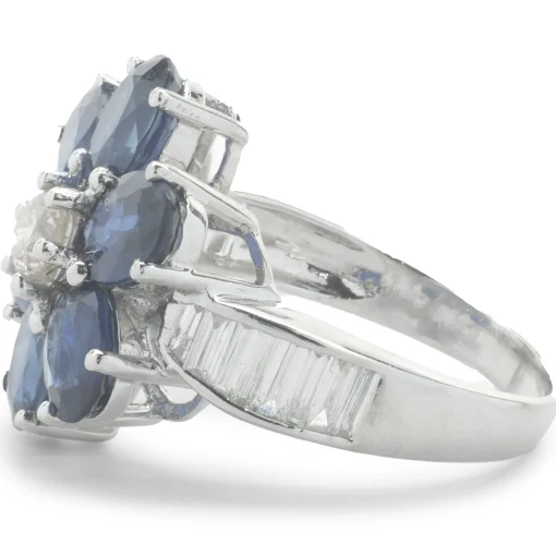 18 Karat White Gold Sapphire and Diamond Flower Ring