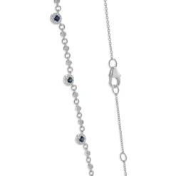 14 Karat White Gold Sapphire and Diamond Halo Station Necklace