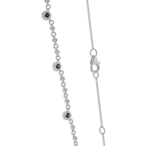 14 Karat White Gold Sapphire and Diamond Halo Station Necklace