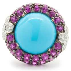18 Karat White Gold Sleeping Beauty, Ruby, and Diamond Cocktail Ring