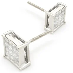 14 Karat White Gold Square Cluster Stud Earrings