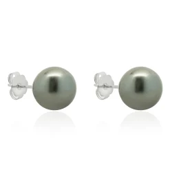 14 Karat White Gold Tahitian Pearl and Diamond Stud Earrings