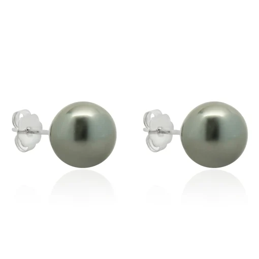 14 Karat White Gold Tahitian Pearl and Diamond Stud Earrings