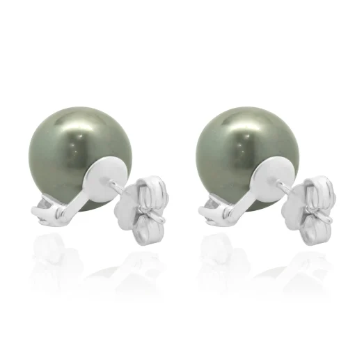 14 Karat White Gold Tahitian Pearl and Diamond Stud Earrings